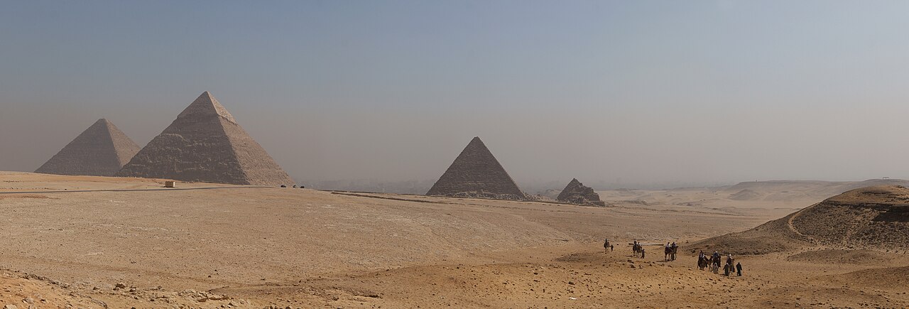 The Pyramids of Giza on the Egyptian desert plateau
